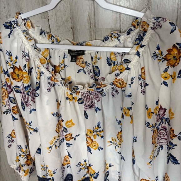 SIGNATURE STUDIO 2X Blue Tunic Top 3/4  Sleeve Length Boho Floral print - Picture 2 of 13